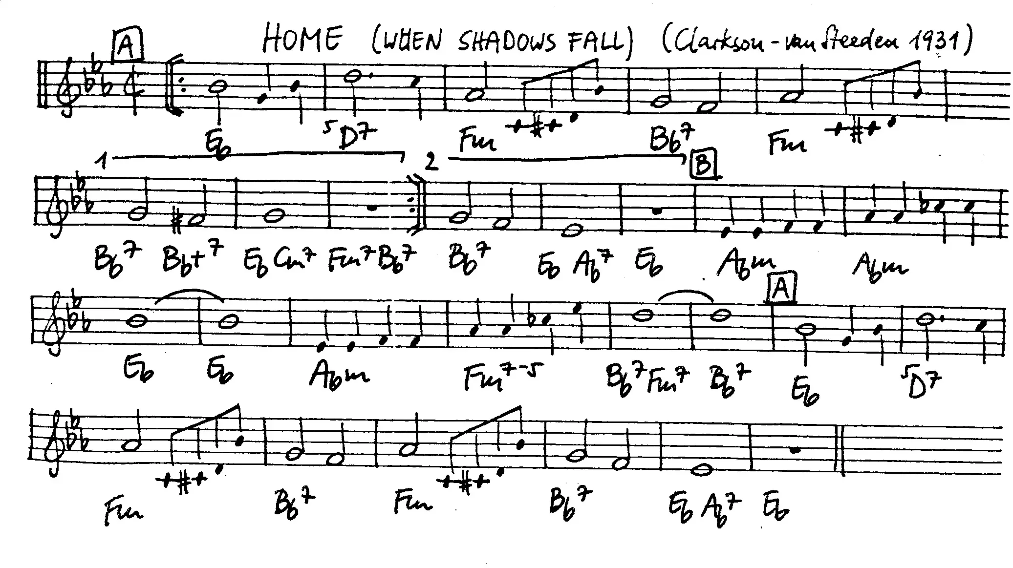 home when shadows fall free jazz leadsheet - Courtesy of the Jungle Jazz Band